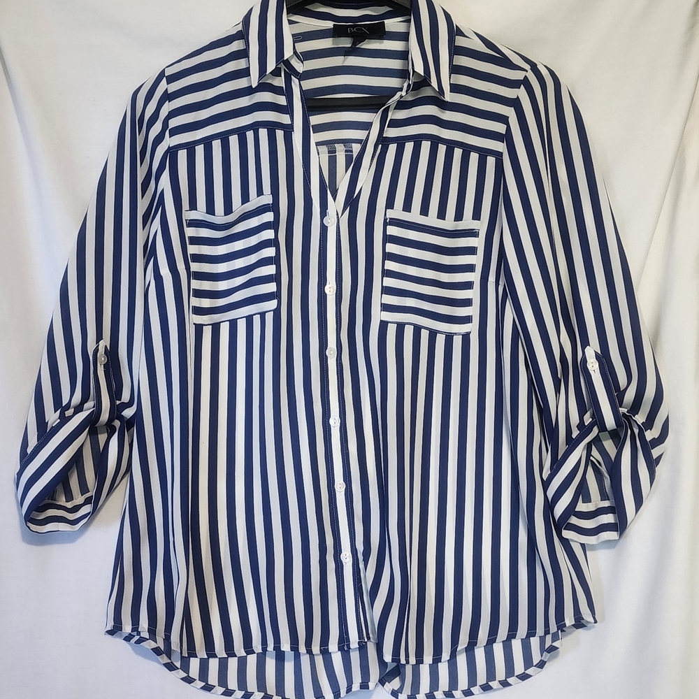 BCX Navy and White Striped Shirt